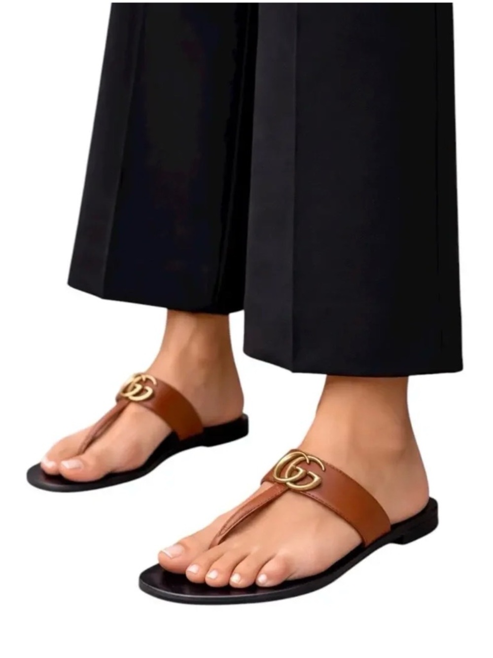 Gucci Marmont GG Thong Sandals Brown Leather Size 37
